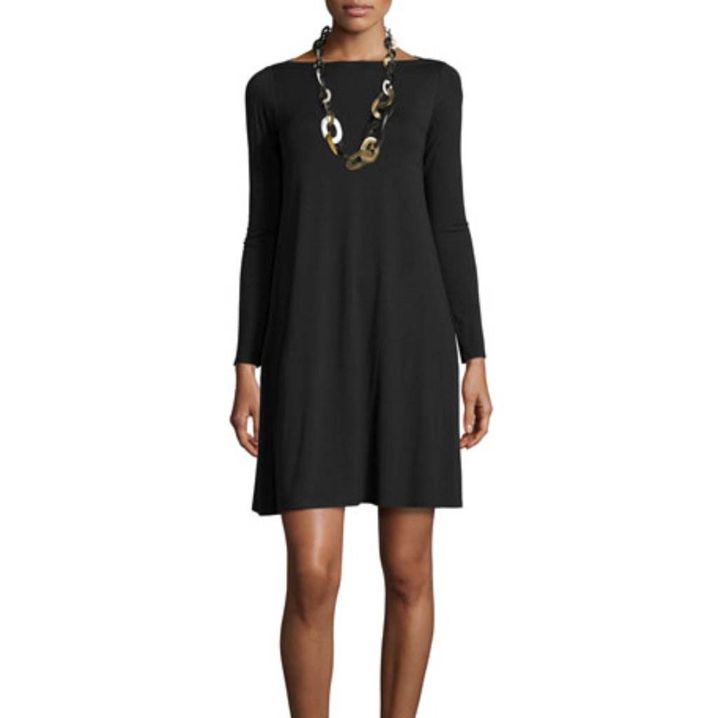 Coffee L/S Bateau-Neck Jersey A-Line Shift Dress
